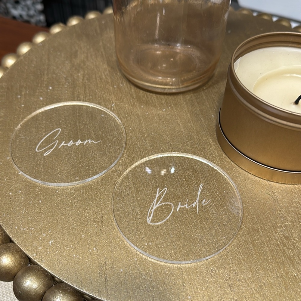 Clear acrylic place settings -Bride and Groom- for Wedding Reception
